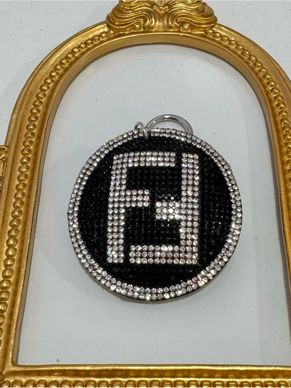New  Black Round Crystal Keyring Charm